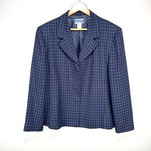 Vintage Pendleton Blazer Jacket Women Size 16 Navy Blue White Check USA Rayon‎